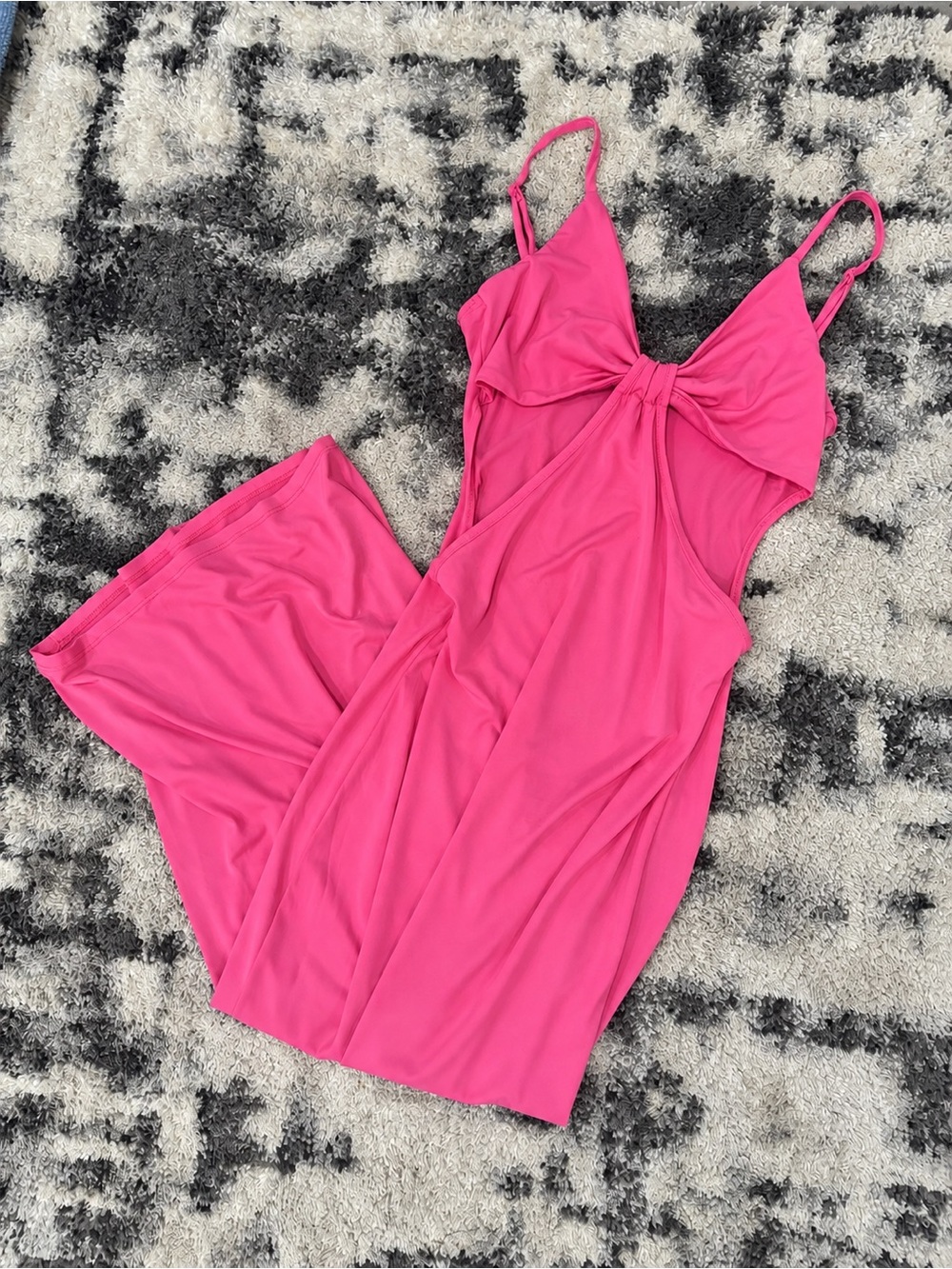 Ambiance Hot Pink Cutout Slip Dress with Front Knot - Picture 3 of 5